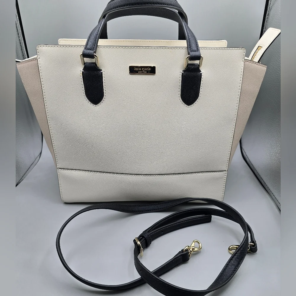 Kate Spade Cream and Black Tote with Detachable Strap - Picture 1 of 11